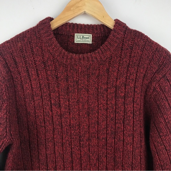 SOLD - LL Bean Men's 100% Lambs Wool Knit Sweater Burgundy Red EUC - Picture 2 of 13